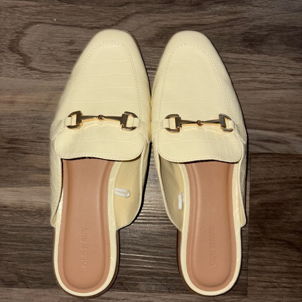 Old Navy Cream Mules with Gold Detail